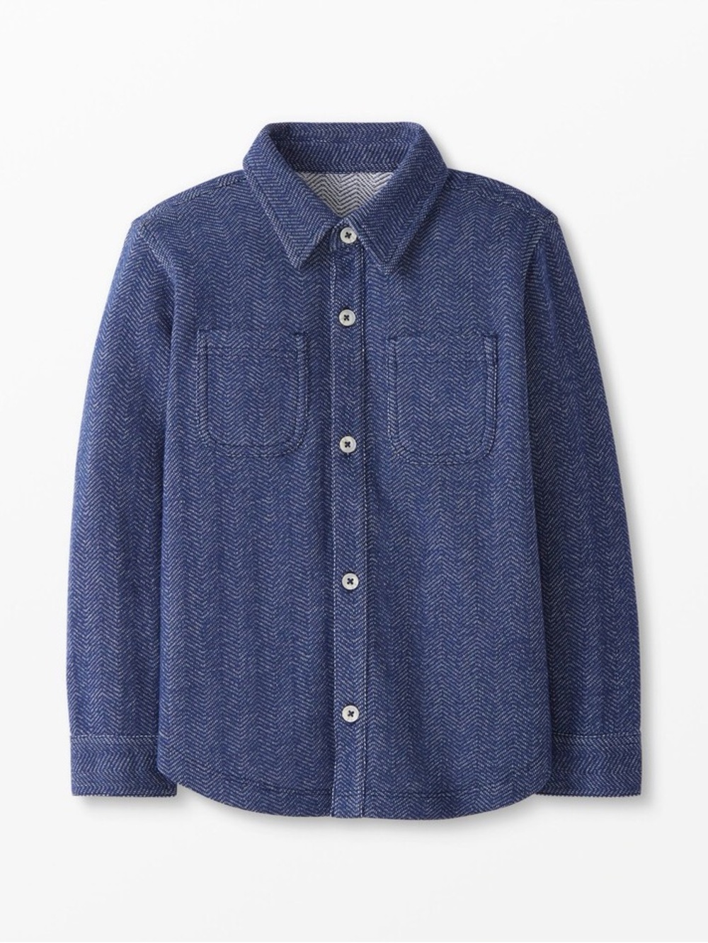 HANNA ANDERSSON Boys Navy Blue Herringbone Button-Up Shirt